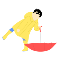 Kid With Yellow Raincoat And Red Umbrella png