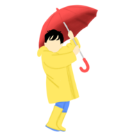 niño con amarillo impermeable y rojo paraguas png