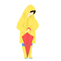 niño con amarillo impermeable y rojo paraguas png