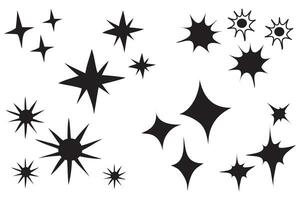 Set of black hand drawn doodle stars in isolated on white background. vector