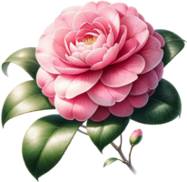 AI generated Watercolor Camellia flower png transparent background, Generative AI free PNG