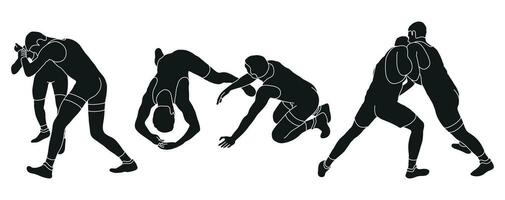 Line sketch of silhouettes athletes wrestler in wrestling, fighting. Greco Roman wrestling, fight, combating, struggle, grappling, duel, mixed martial art, sportsmanship vector