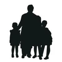 Black silhouette of a mother with children together, mother with many children, isolated vector