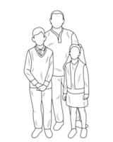 Sketch outline of father with son and daughter posing, isolated vector