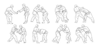 Line  sketch of sportive judoka fighter. Judoist, judoka, athlete, duel, fight, judo vector