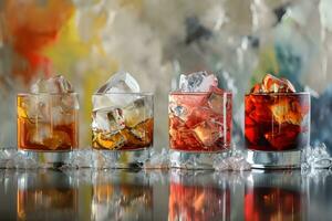 AI generated Cocktail with ice cubes in glass on a dark background photo