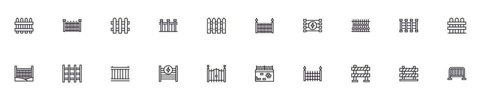 Fence concept. Collection of modern high quality fence line icons. Editable stroke. Premium linear symbol for web sites, flyers, banners, online shops and companies. vector