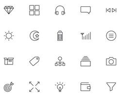 Internet and interface symbols in line style. Vector sign for apps, web sites, UI. Perfect for web sites, apps, stores, shops. Vector line icon of funnel, expand, light bulb etc