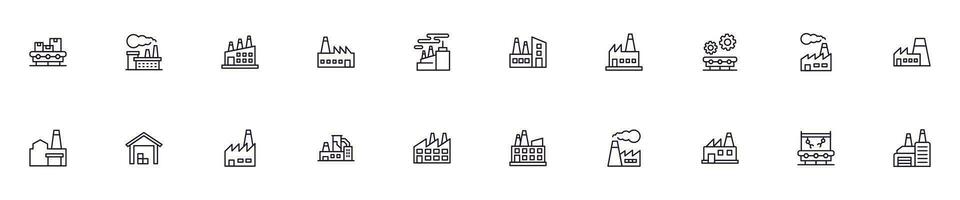 colección de moderno fábrica contorno iconos conjunto de moderno ilustraciones para móvil aplicaciones, web sitios, volantes, pancartas etc aislado en blanco antecedentes. prima calidad señales. vector