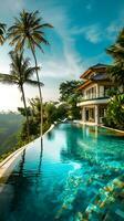 AI generated Swimming pool with palm trees in hotel resort, Koh Samui, Thailand photo