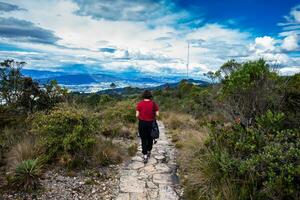 Young woman exploring the nature of a beautiful paramo at the department of Cundinamarca in Colombia photo