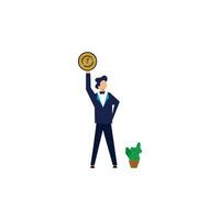 man gets trophy for victory, business flat illustration. vector