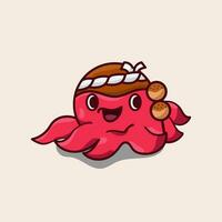 takoyaki logo , icono vector ilustración, linda dibujos animados pulpo cocinero concepto