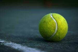 AI generated Tennis ball on the court. Close up tennis ball on the court photo