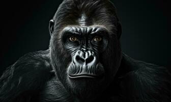 AI generated Close up of a black gorilla face. Wild animal from jungle. Generative AI photo