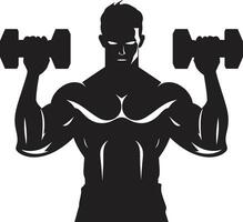 Fitness Form Black Dumbbell Icon Design Muscle Mastery Man with Dumbbell Vector