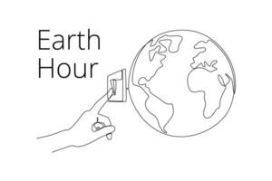 Continuous one line drawing  Earth Hour concept. Doodle vector illustration.