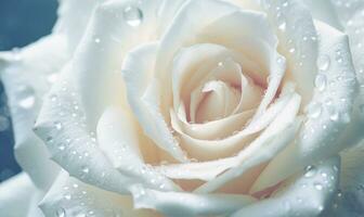 AI generated Beautiful white rose with water drops on petals close-up photo