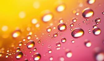 AI generated Water drops on a colorful background. Shallow depth of field. photo