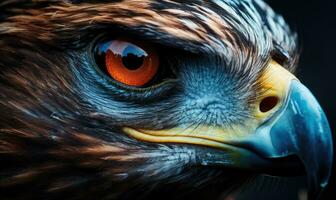 ai generado retrato de un cola roja halcón, de cerca. de cerca retrato de un dorado águila ojo foto
