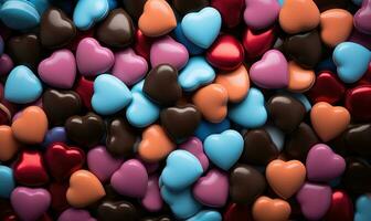 AI generated Colorful heart shaped candies background for valentine's day photo