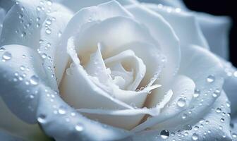 AI generated Beautiful white rose with water drops on petals close-up photo