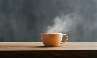 ai generado un humeante taza de café se sienta en un ventana umbral, bañado en calentar Mañana luz de sol, evocando un sentido de tranquilidad y comodidad foto