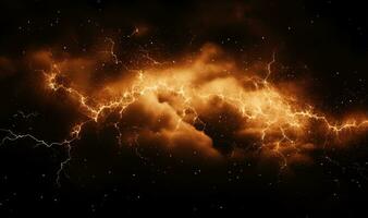 AI generated Fiery thunderstorm over the sea. Thunderstorm and lightning in the night sky. photo