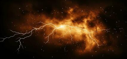 AI generated Fiery thunderstorm over the sea. Thunderstorm and lightning in the night sky. photo