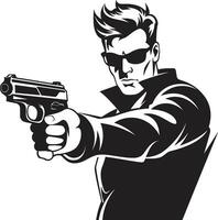 Shooters Silhouette Man Icon Design Gunpoint Grit Black Vector Emblem