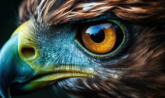 ai generado retrato de un cola roja halcón, de cerca. de cerca retrato de un dorado águila ojo foto