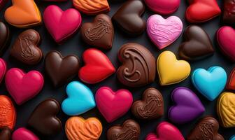 AI generated Colorful heart shaped candies background for valentine's day photo