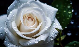 AI generated Beautiful white rose with water drops on petals close-up photo