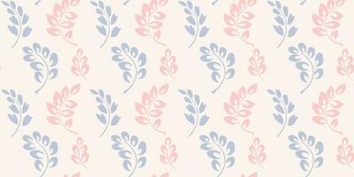 Abstract seamless pattern with vector hand drawn sketch silhouettes tiny branches leaves. Monotone simple pastel print. Template for design, fashion, surface design, fabric, interior decor, wallpaper,