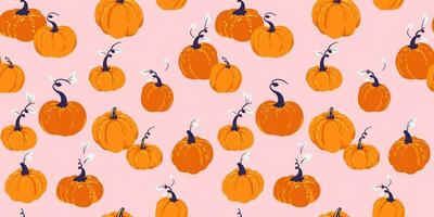 Vector hand drawn sketch creative stylized cute Autumn pumpkins seamless pattern. Perfect for fall, Thanksgiving, Halloween, holidays. Template for design