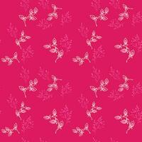 Colorful abstract stylized floral branches seamless pattern. Simple tiny leaves branches on a pink background. Vector hand drawn. Design for fashion, textile, fabric, wallpaper, surface design