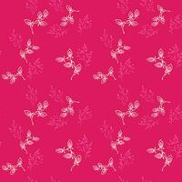 Colorful abstract stylized floral branches seamless pattern. Simple tiny leaves branches on a pink background. Vector hand drawn. Design for fashion, textile, fabric, wallpaper, surface design