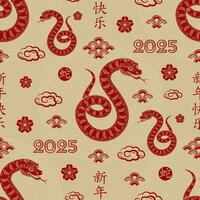 Seamless pattern with Asian elements for happy Chinese new year of the Snake 2025 vector