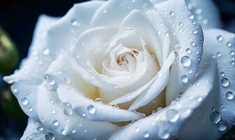 AI generated Beautiful white rose with water drops on petals close-up photo