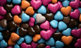 AI generated Colorful heart shaped candies background for valentine's day photo