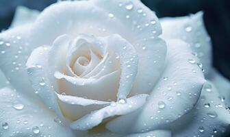 AI generated Beautiful white rose with water drops on black background. Macro. photo