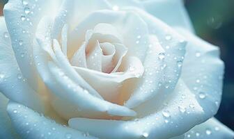 AI generated Beautiful white rose with water drops on petals close-up photo