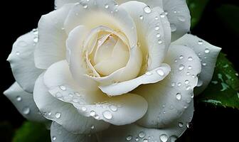 AI generated Beautiful white rose with water drops on petals close-up photo