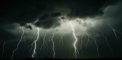 ai generado ardiente tormenta terminado el mar. tormenta y relámpago en el noche cielo. foto