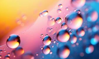 AI generated Water drops on a colorful background. Shallow depth of field. photo