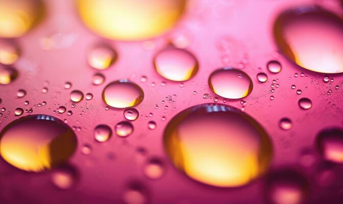 AI generated Water drops on a pink background. Shallow depth of field.