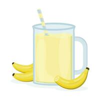 A glass of banana juice with a straw. Juices with different flavors. Fruit juices. vector