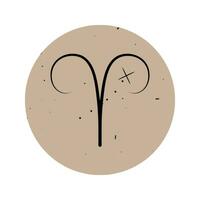 The zodiac sign is Aries. Vector icon in a beige grunge circle.
