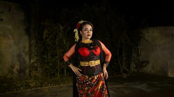 un hembra bailarín en un rojo vestir danzado en escenario, reflejando el belleza de su movimientos y agregando a el encanto de su actuación foto