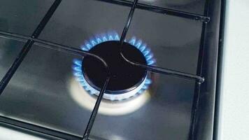 Close up footage of the gas burner from the gas cooker. Household video